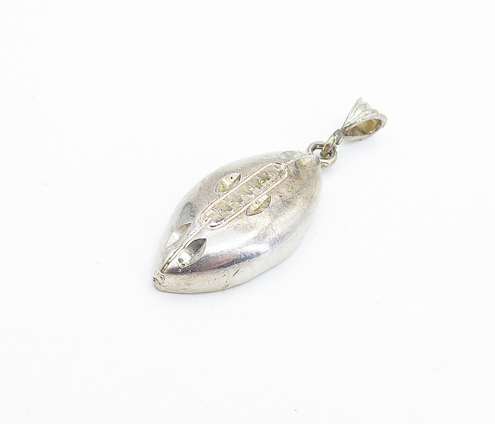 925 Sterling Silver  Vintage Dark Tone Diamond Cut Football Pendant  PT5442