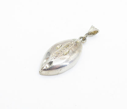 925 Sterling Silver  Vintage Dark Tone Diamond Cut Football Pendant  PT5442