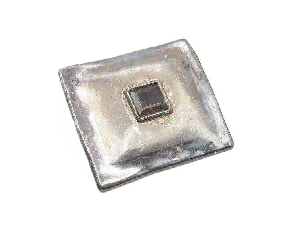 BAT AMI 925 Sterling Silver  Vintage Smoky Topaz Oxidized Brooch Pin  BP4468
