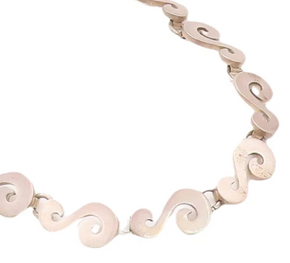 925 Sterling Silver Vintage Necklace Solid Cutout Swirly S Linked  NE4330