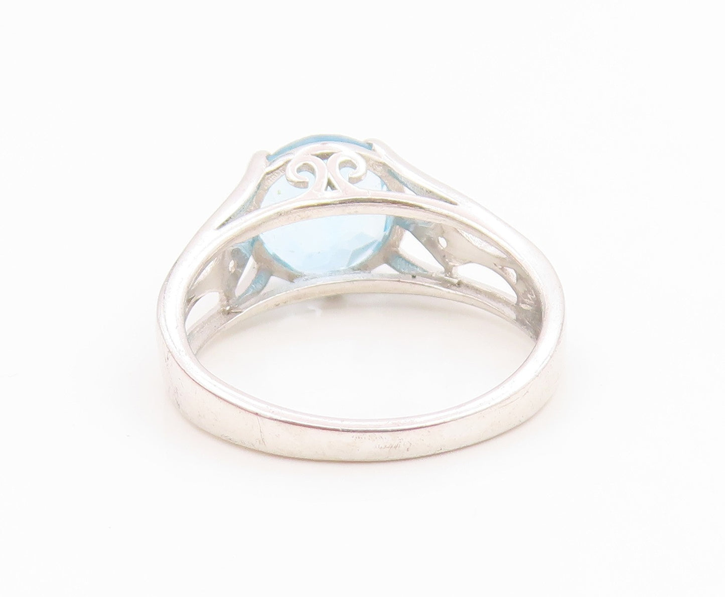 925 Sterling Silver Vintage Ring Elegant Blue Topaz Statement Band Sz 9 RG36256