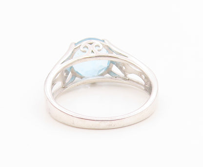 925 Sterling Silver Vintage Ring Elegant Blue Topaz Statement Band Sz 9 RG36256