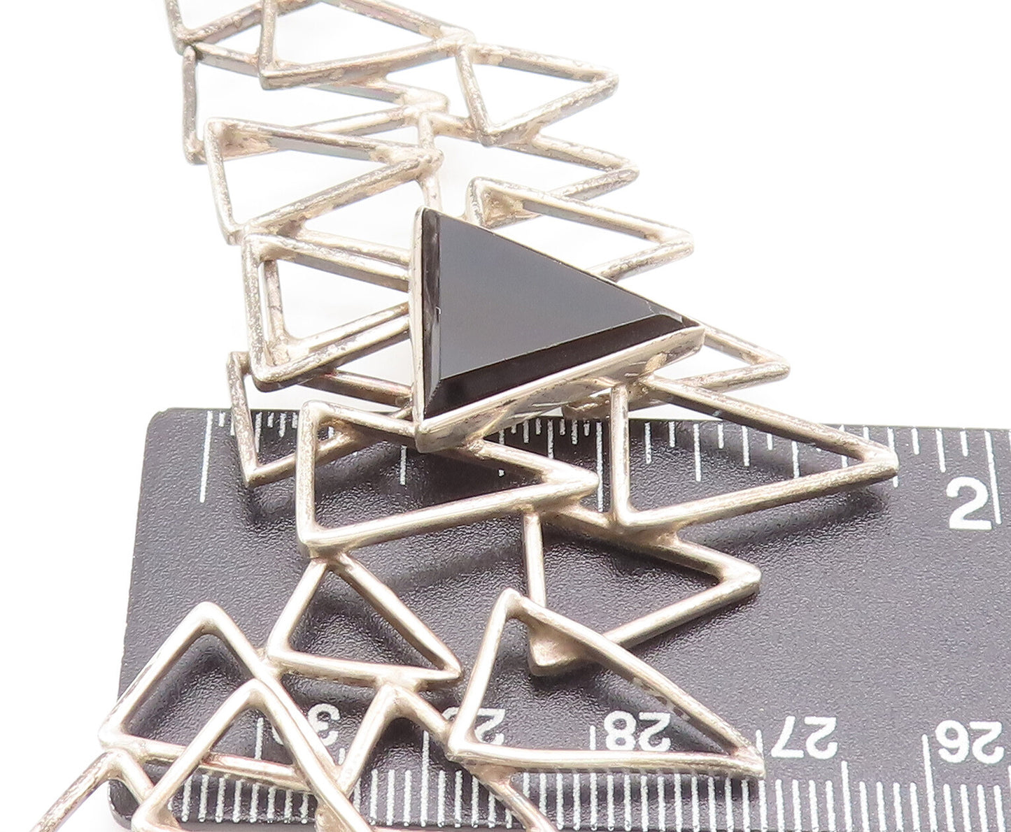 MEXICO 925 Sterling Silver  Vintage Brutalist Triangular Onyx Necklace  NE4196