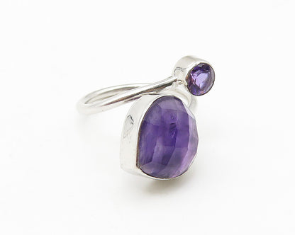 925 Sterling Silver  Faceted Amethyst Shiny Bypass Band Ring Sz 6  RG10567