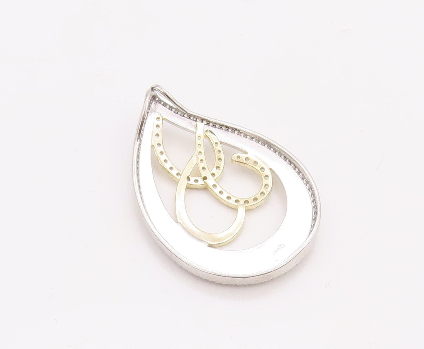 925 Sterling Silver Vintage Pendant Modernist Drop Cut CZ Inlay Design  PT23554