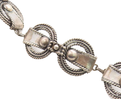 925 Sterling Silver  Vintage Dark Tone Round Twist Link Chain Bracelet  BT1851