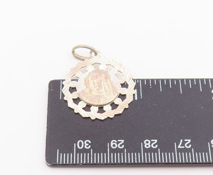925 Sterling Silver Vintage Pendant VIOR Etched Holy Virgin Mary Medal  PT26398
