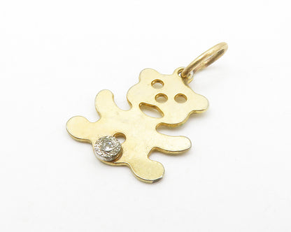 925 Sterling Silver  Vintage Petite Genuine Diamond Teddy Bear Pendant PT10829