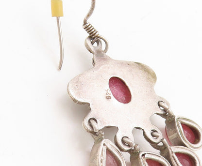 925 Sterling Silver Vintage Earrings Dark Tone Floral Carved Gemstone  EG13297
