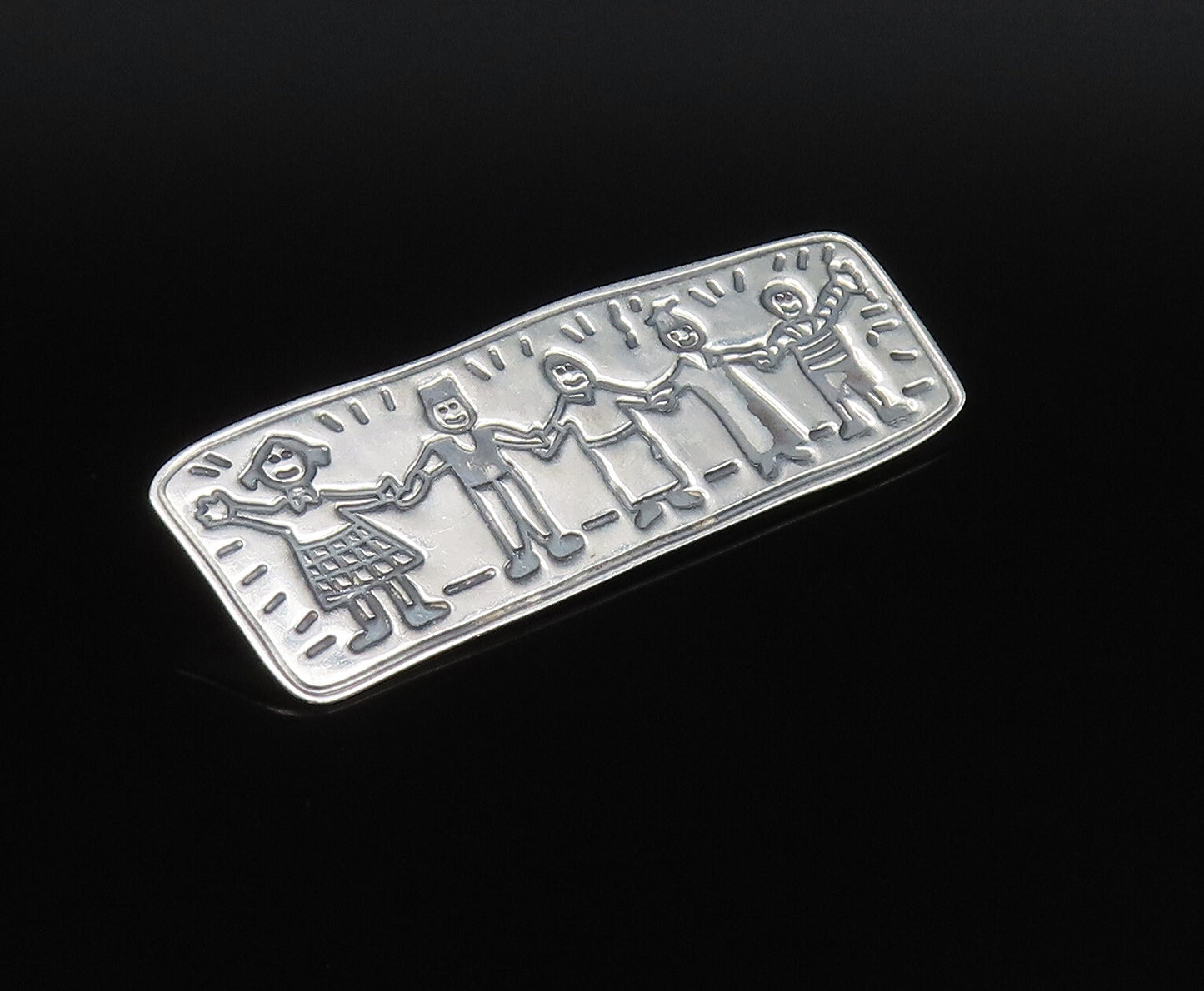 EFS MEXICO 925 Silver  Vintage Students Holding Hands Brooch Pin  BP9938