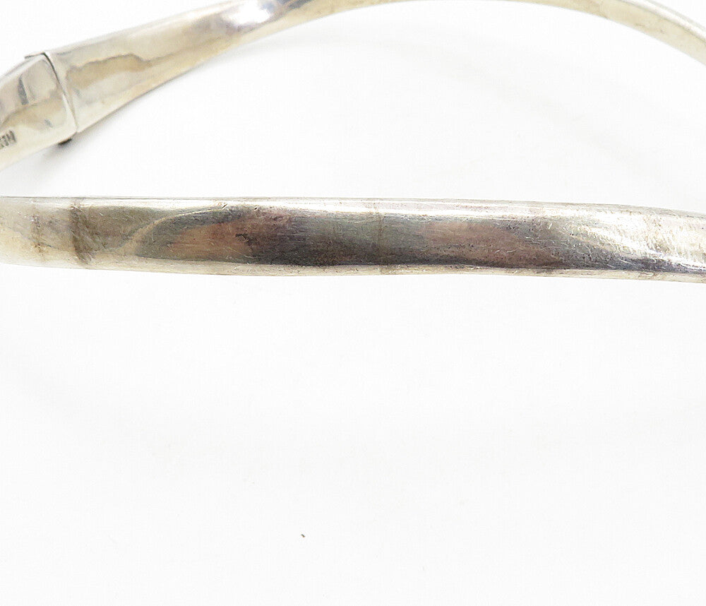 MEXICO 925 Sterling Silver  Vintage Black Stone Hinge Collar Necklace  NE1585