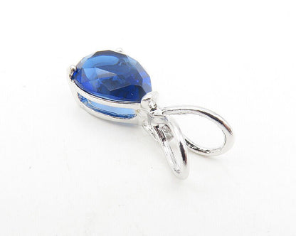 925 Sterling Silver  Petite Prong Set Blue Topaz Tear Drop Pendant  PT9312