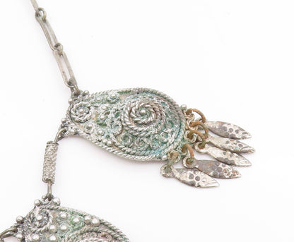 925 Sterling Silver Vintage Necklace ISRAEL Intricate Motif Design Choker NE4823