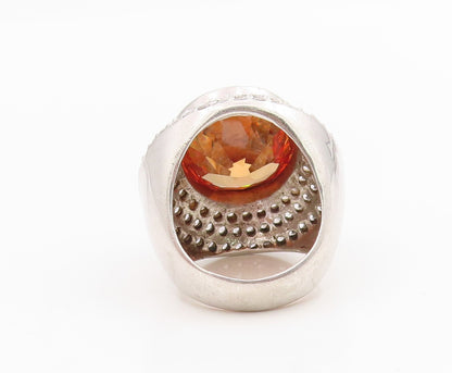 925 Sterling Silver Vintage Ring Citrine & Halo CZ Dome Band HEAVY Sz 9 RG34198