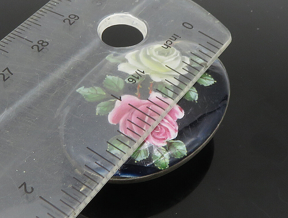 HB GERMANY 925 Silver  Vintage Rose Flower Enamel Art Brooch Pin  BP9234