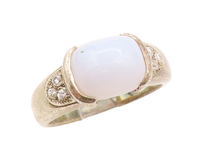 925 Sterling Silver Vintage Ring Minimalist Gemstone & CZ Inlay  Sz 7.5  RG31030