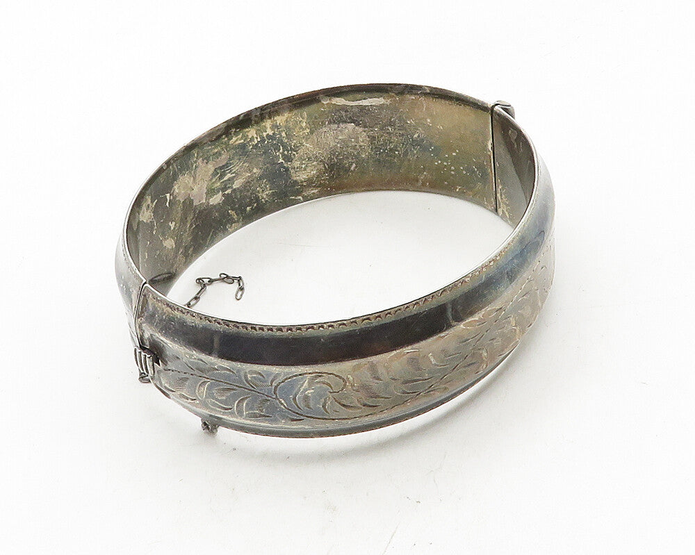 LADGE FAYRE 925 Silver  Vintage Oxidized Floral Vine Bangle Bracelet  BT4317