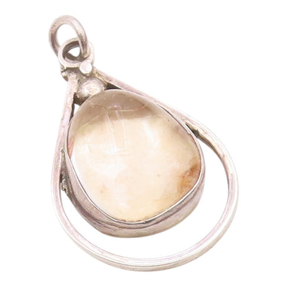 925 Sterling Silver  Vintage Cabochon Quartz Open Tear Drop Pendant PT15162