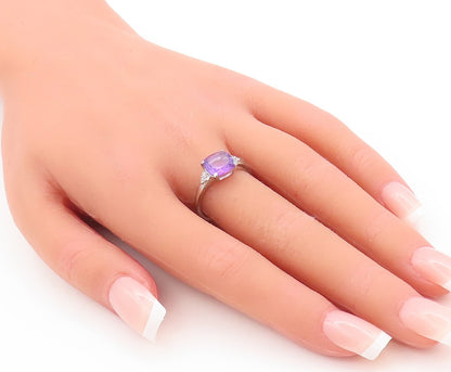 925 Sterling Silver Vintage Ring Square Cut Amethyst Topaz inlay  Sz 7  RG29745