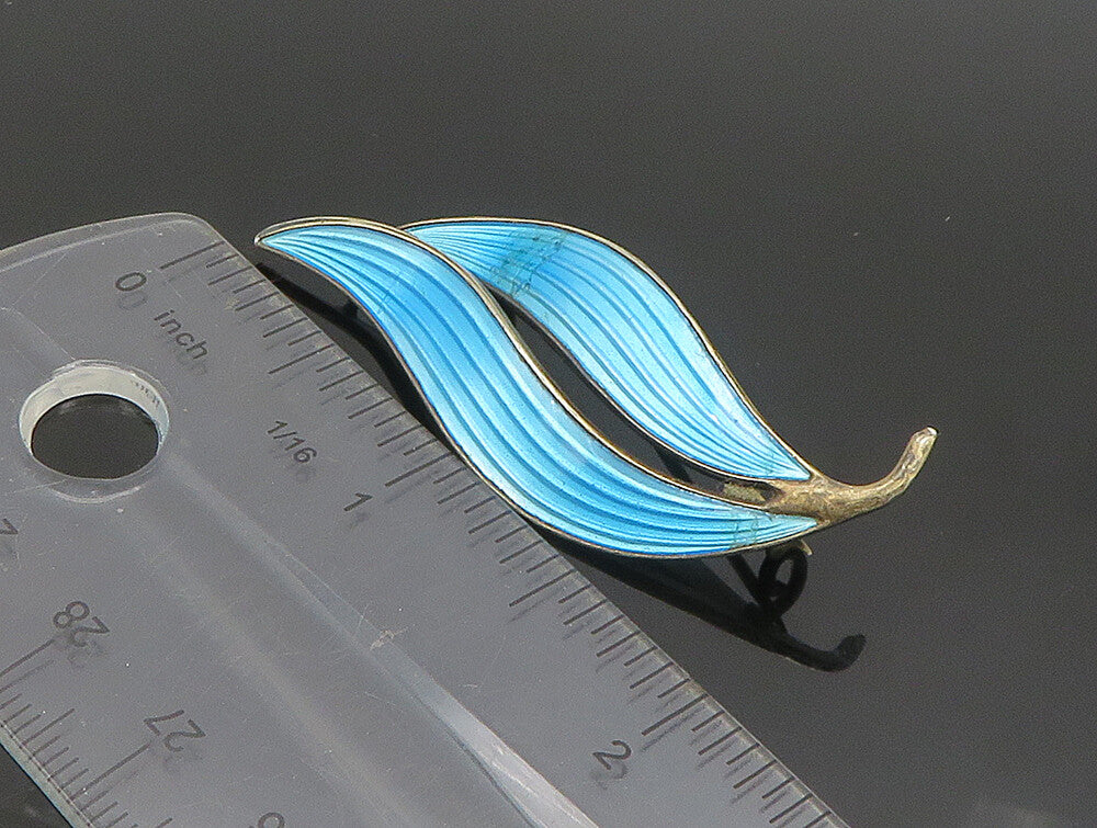 AKSEL HOLMSEN NORWAY 925 Silver  Vintage Guilloche Enamel Brooch Pin  BP9509