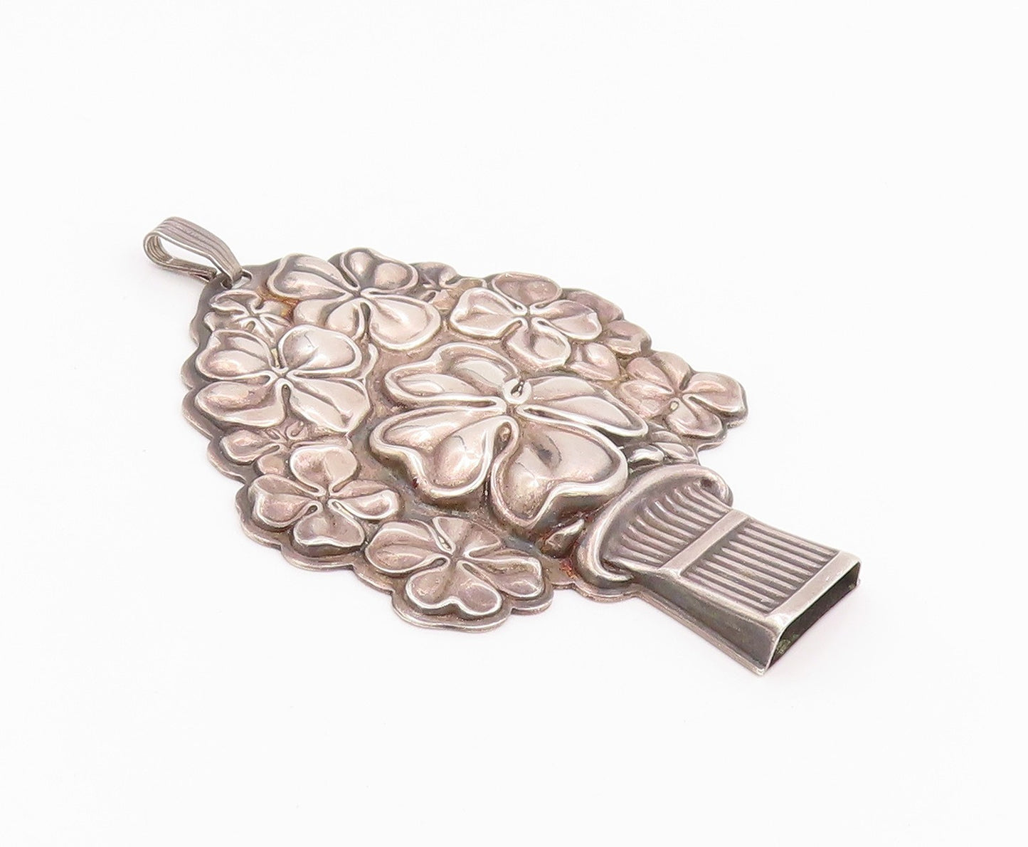 925 Sterling Silver Vintage Pendant REED & BARTON Lucky Clover Whistle  PT26018