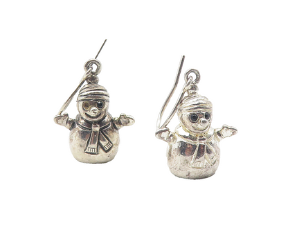 925 Sterling Silver  Vintage Sapphire Accented Snowman Drop Earrings  EG6240