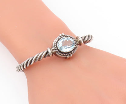 925 Sterling Silver Vintage Bracelet Faceted Topaz Elegant Twisted Cuff  BT11893