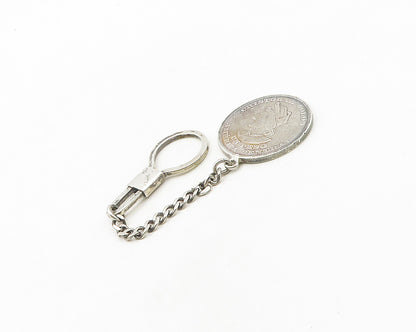 925 Sterling Silver  Vintage Shiny El Salvadorian Coin Key Chain  TR2632