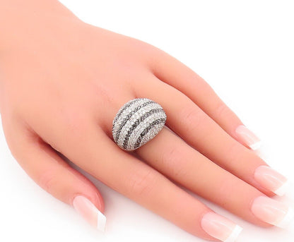 925 Sterling Silver Vintage Ring Domed Beaded Black White Topaz  Sz 7.5  RG28466