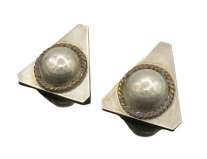 MEXICO 925 Sterling Silver  Vintage Two Tone Twist Dome Drop Earrings  EG11420