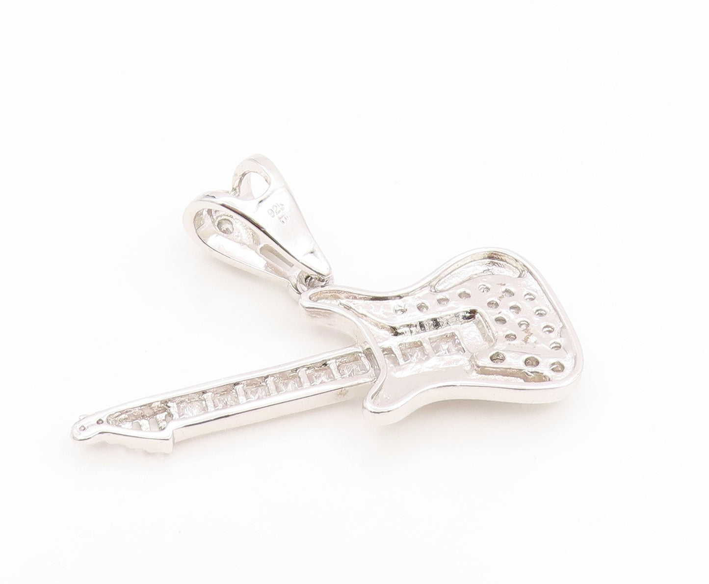 925 Sterling Silver Vintage Pendant CZ Modernist Musical Electric Guitar PT26093