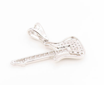 925 Sterling Silver Vintage Pendant CZ Modernist Musical Electric Guitar PT26093