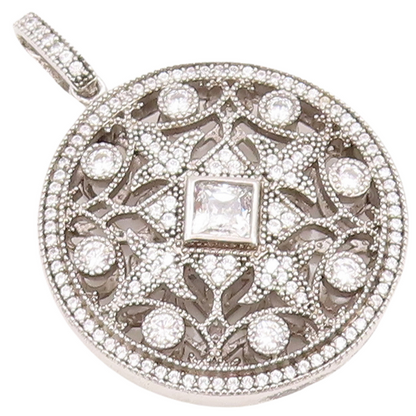 925 Sterling Silver Vintage Pendant Cutout Floral Design CZ Inlay  PT23300