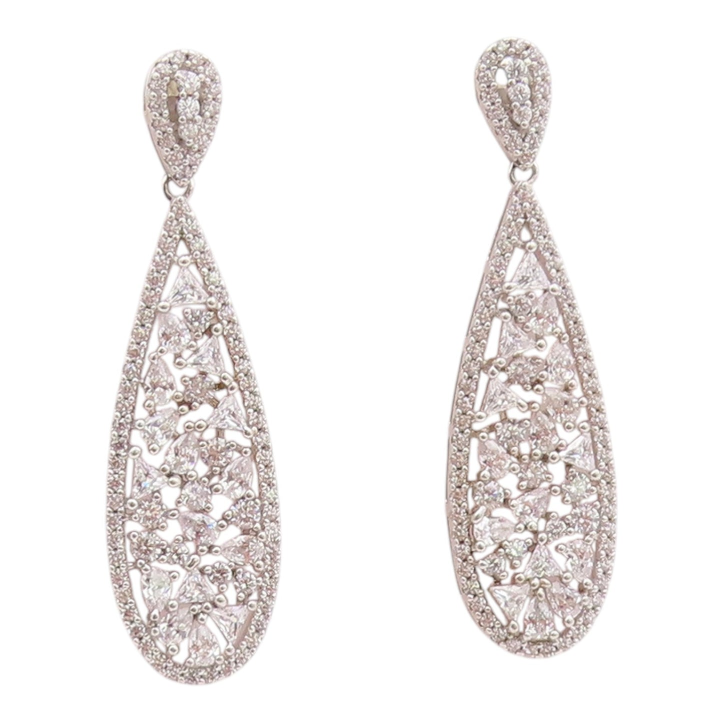 925 Sterling Silver Vintage Earrings Sparkling CZ Teardrop Cluster  EG14383
