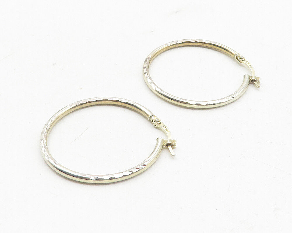 925 Sterling Silver  Vintage Shiny Diamond Cut Round Hoop Earrings  EG6199