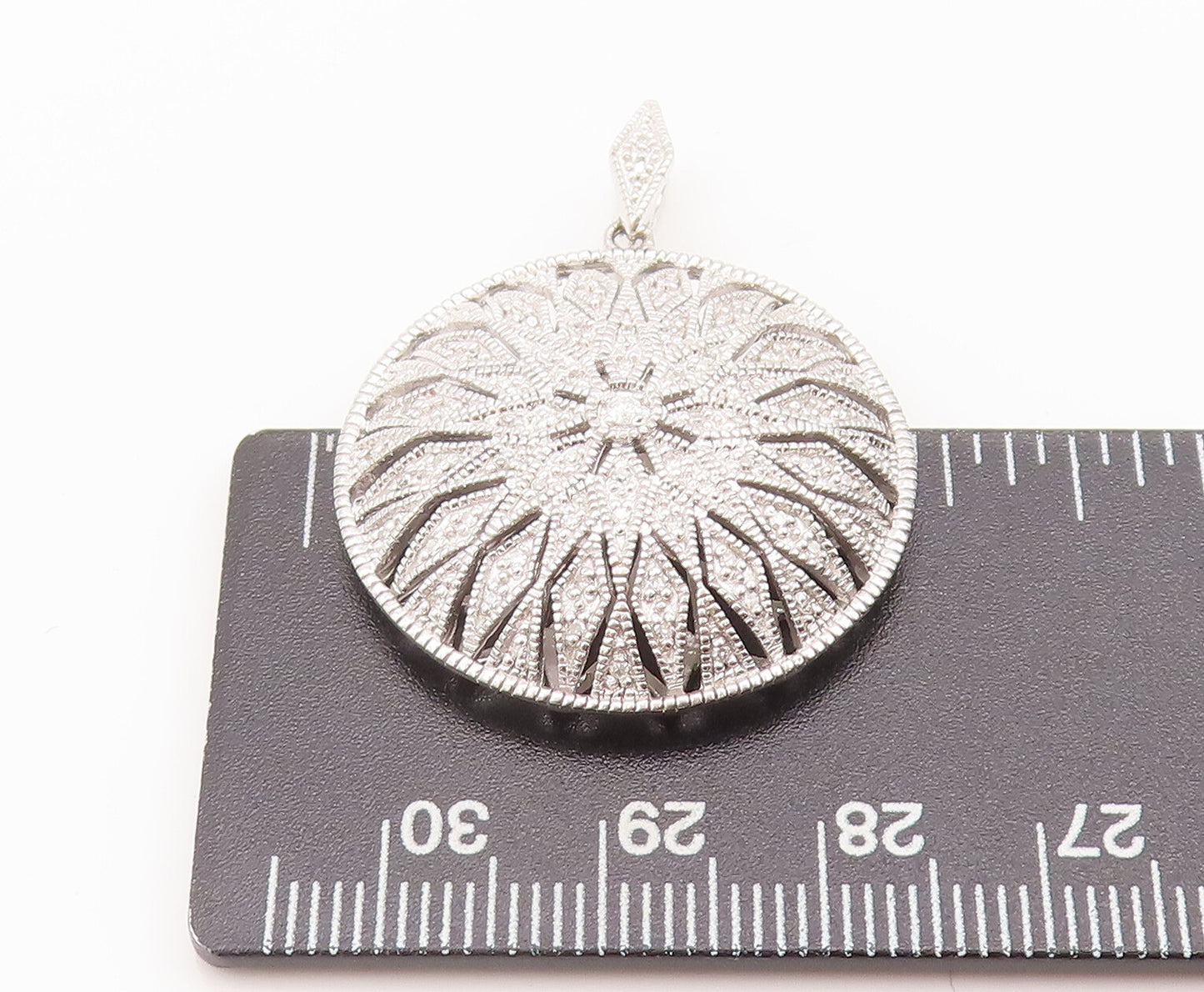 925 Sterling Silver Vintage Pendant Round Flower Genuine Diamonds  PT22680