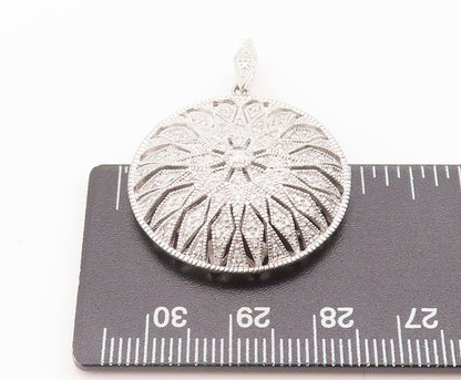 925 Sterling Silver Vintage Pendant Round Flower Genuine Diamonds  PT22680