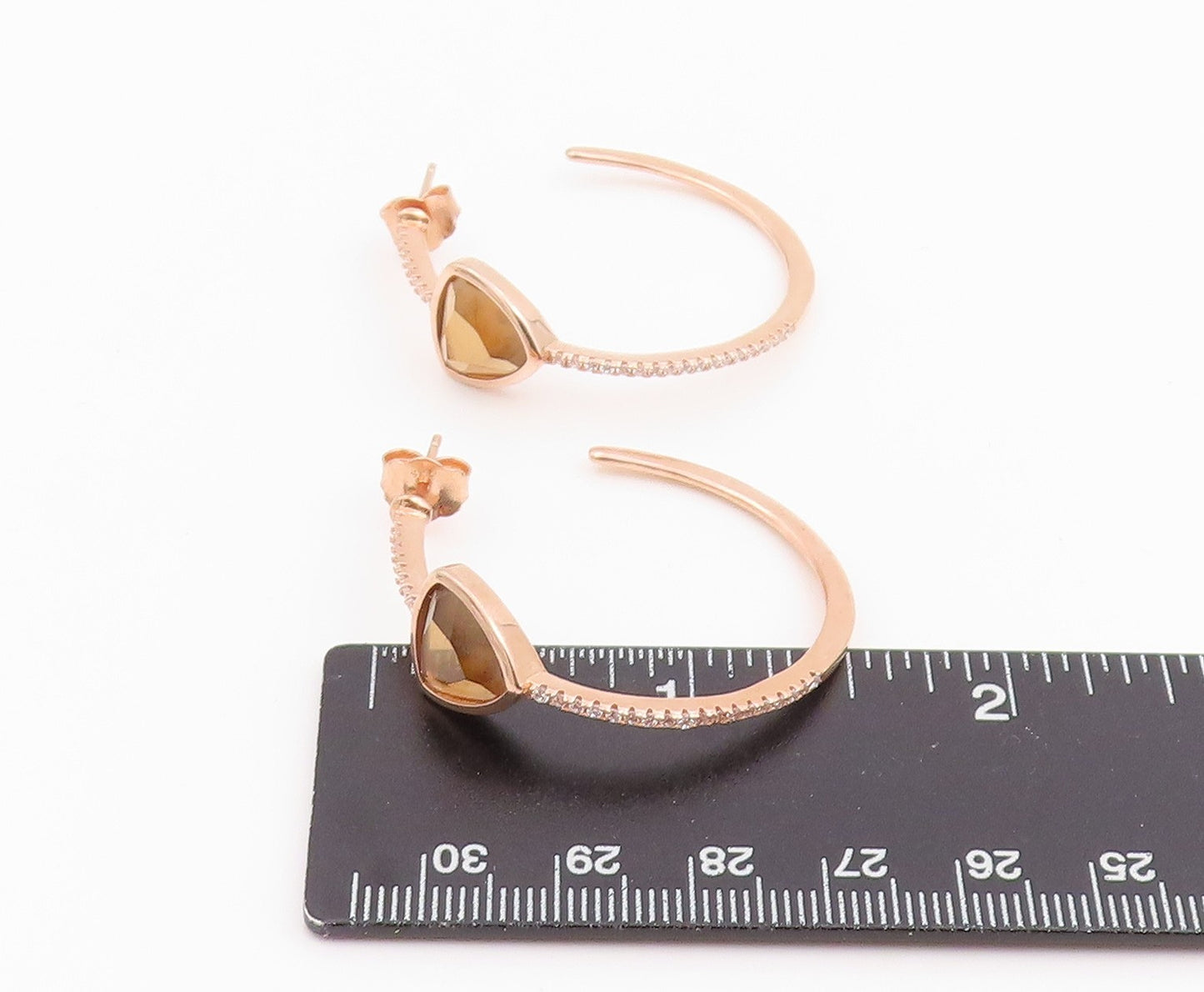 925 Sterling Silver Vintage Earrings Gold Plated Smoky Quartz & CZ Hoop  EG14236