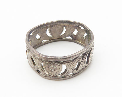 925 Sterling Silver  Vintage Dark Tone XO Hug & Kiss Band Ring Sz 6  RG10221