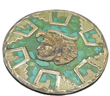 MEXICO 925 Sterling Silver  Vintage Turquoise Warrior Head Brooch Pin  BP9049