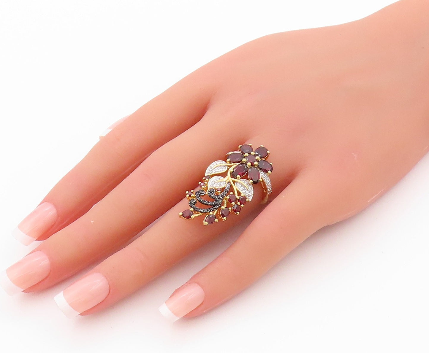 925 Sterling Silver Vintage Ring Gold Plated Garnet CZ Spinel  Sz 5  RG32210