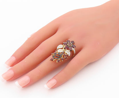 925 Sterling Silver Vintage Ring Gold Plated Garnet CZ Spinel  Sz 5  RG32210