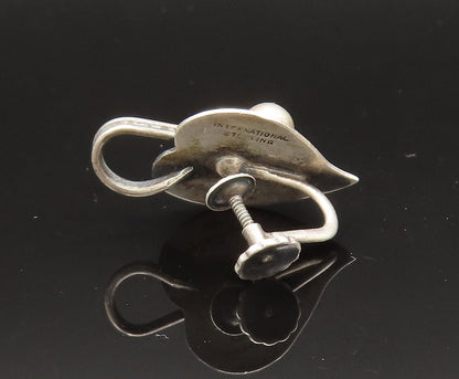 925 Silver  Vintage Antique Cherries Heart Leaf Screw Back Earrings  EG11707