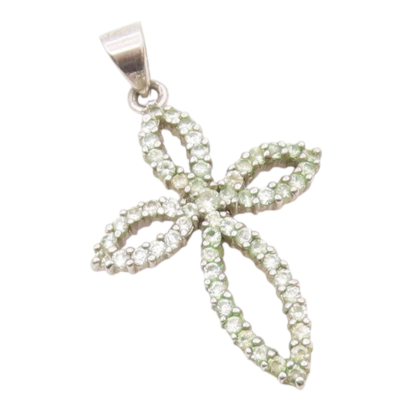 925 Sterling Silver  Vintage Topaz Open Religious Cross Pendant  PT20318