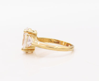 925 Sterling Silver Vintage Ring Gold Plated Oval & Triangle CZ  Sz 7  RG30772