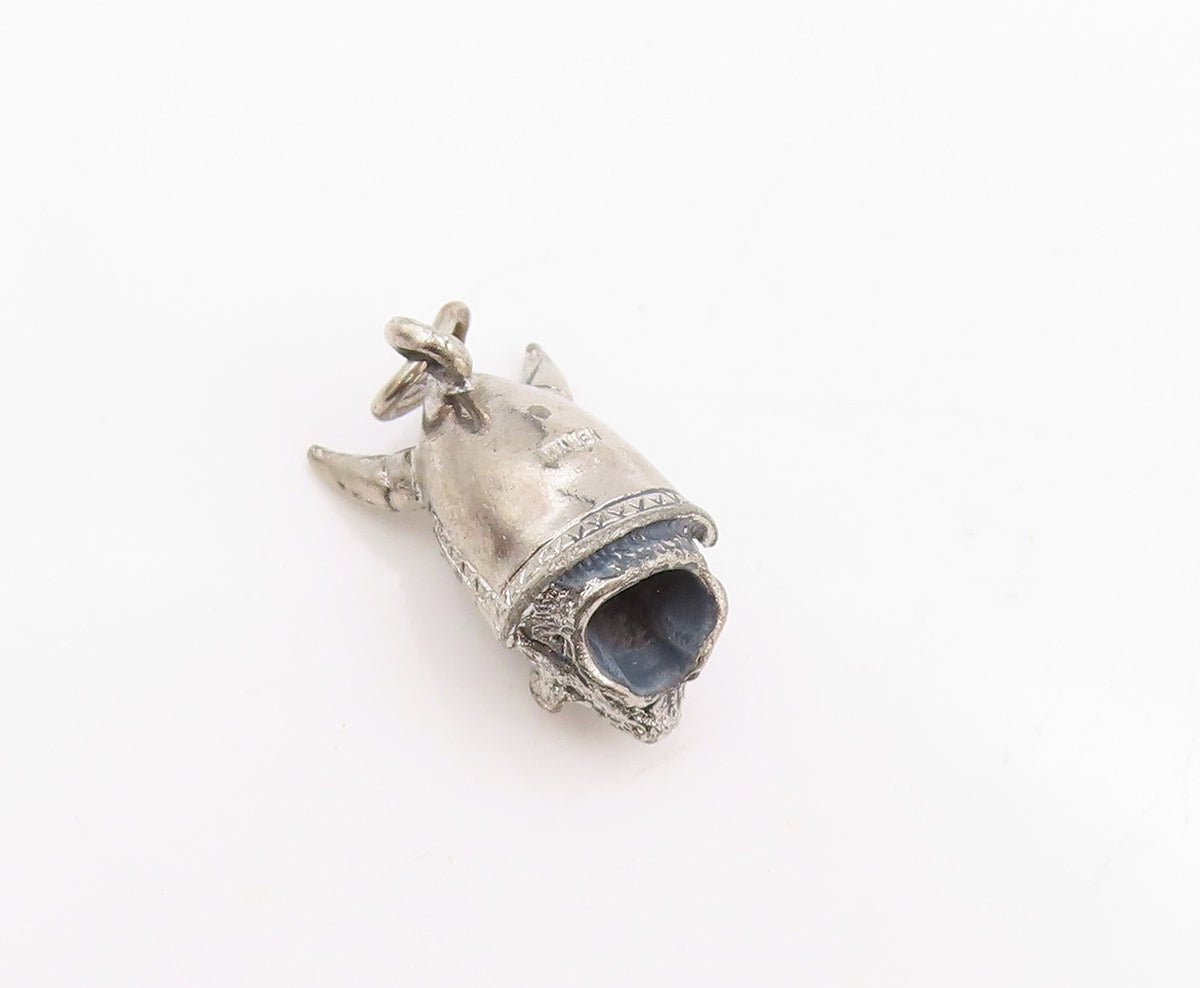 925 Sterling Silver Vintage Pendant Horned Helmet Warrior Head Charm  PT25375