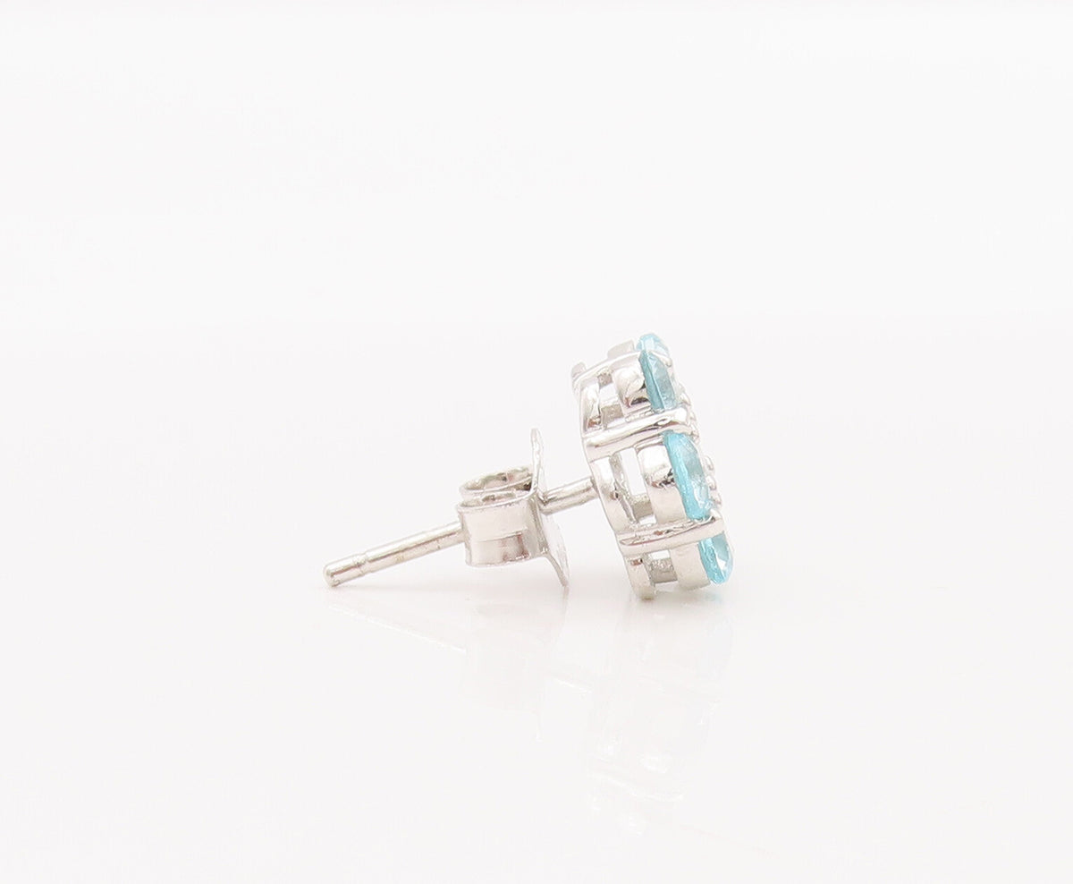 925 Sterling Silver Vintage Earrings Round Blue CZ Beaded Flower  EG12999