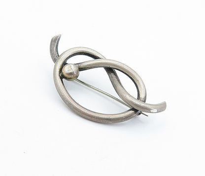 925 Sterling Silver  Vintage Dark Tone Pretzel Knot Design Brooch Pin  BP2117