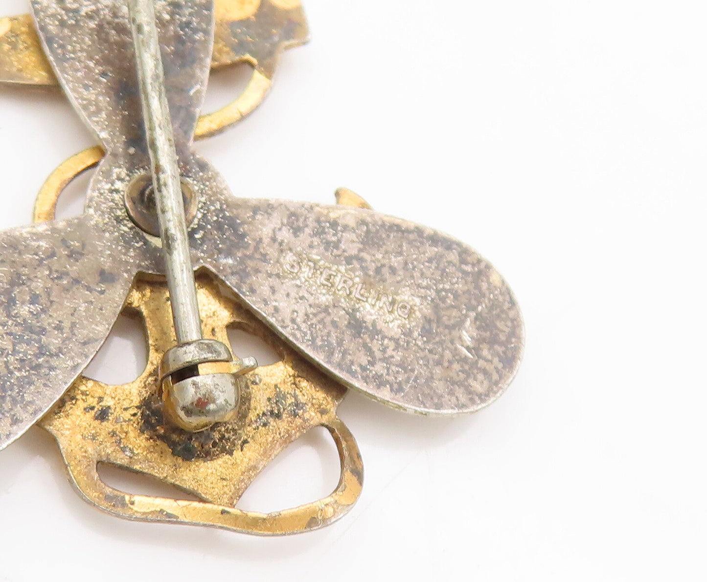 925 Sterling Silver Vintage Brooch Pin US Military Gold Plated Anchor  BP10602