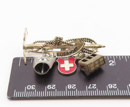 925 Silver  Vintage Rope Wrapped Pick Axe & Enamel Charms Brooch Pin  BP10100